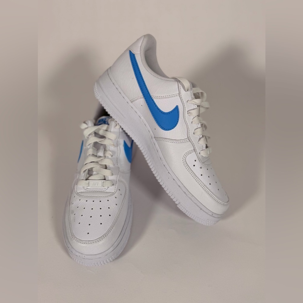 NWOT  NIKE AIR FORCE 1 '07 Women – White/University Blue-white-volt - Picture 2 of 8